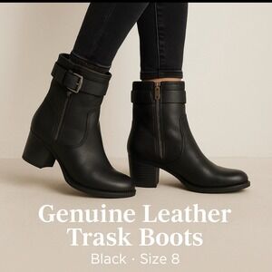 Trask Black Leather Lace Up Boots